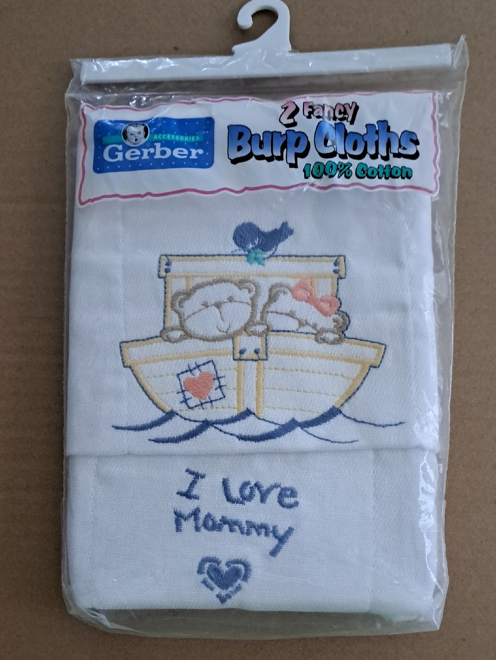 Gerber White Burp Cloths with Yellow & Blue Embroidery